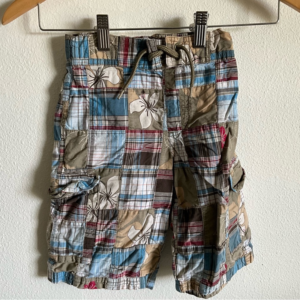 Vintage Gymboree Kids Tropical Patchwork Shorts - Blue, Brown, Red 4